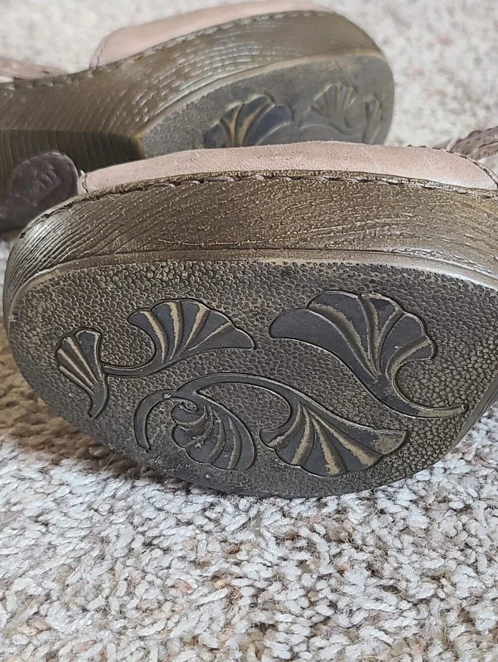 Women’s Taupe Leather Platform Heels with Buckle Strap